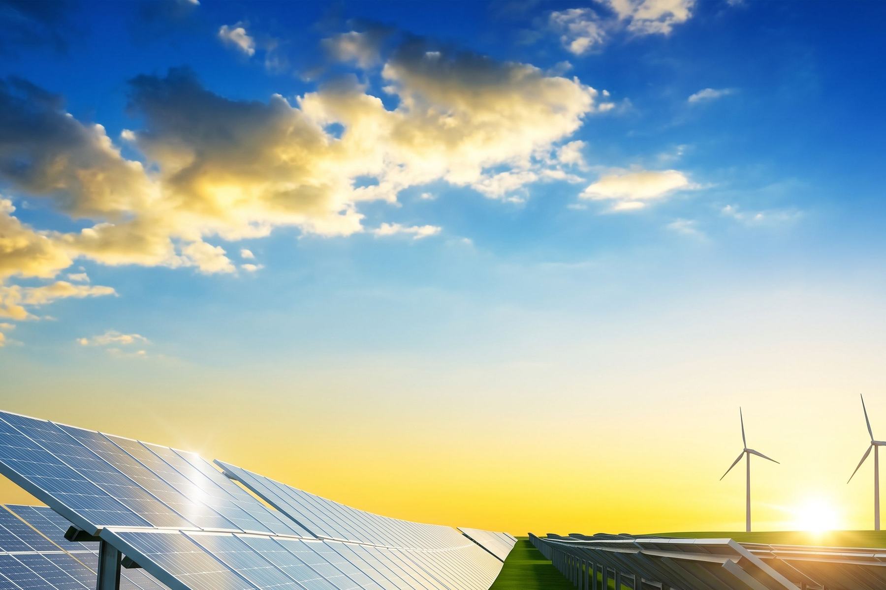 Solar array with wind turbines beyond